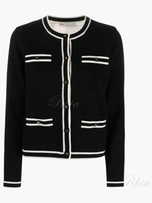 Kendra Button-Up Crew Neck Cardigan Black - TORY BURCH - BALAAN 2