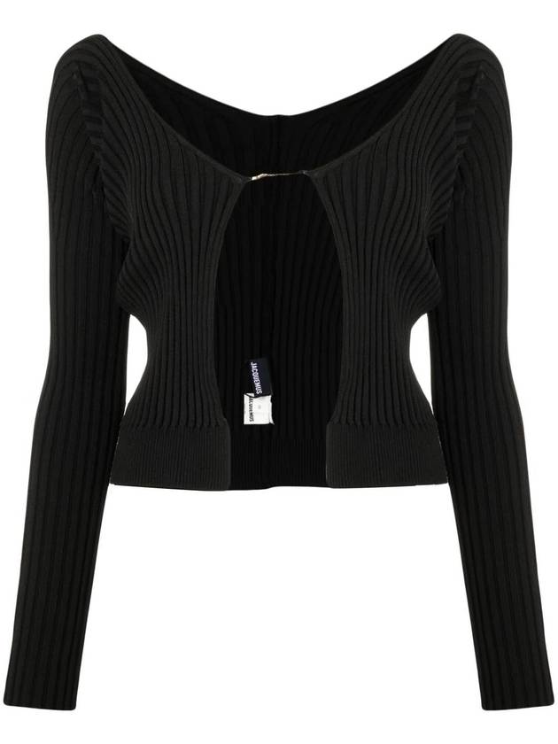 La Maille Pralu Longue Micro Charm Logo Cardigan Black - JACQUEMUS - BALAAN 2