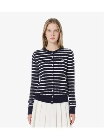 Women s Cable Crew Neck Cardigan Dark Navy - LACOSTE - BALAAN 1