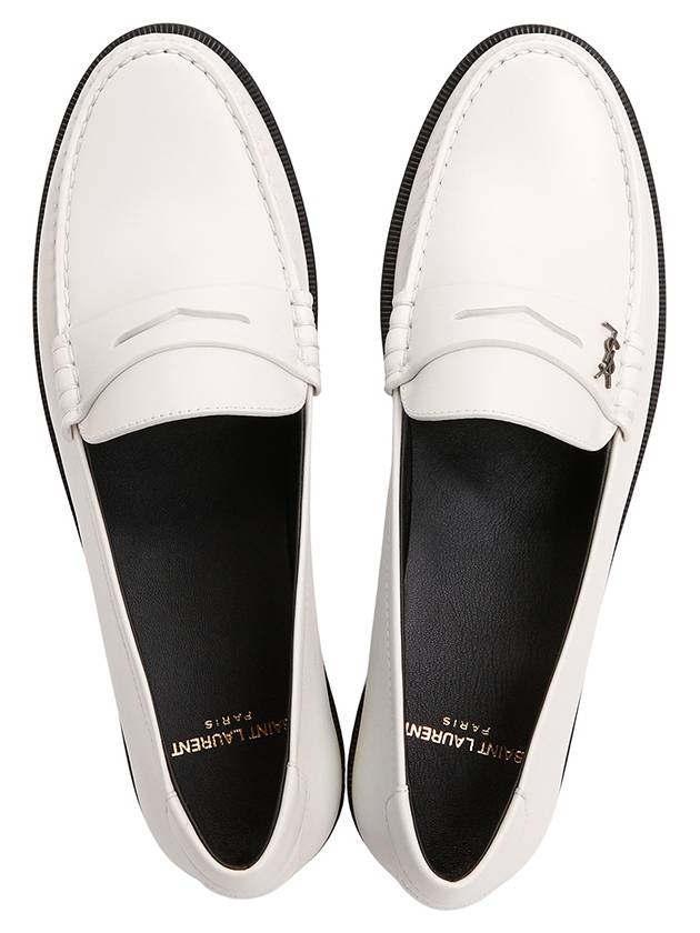 Men's Monogram Penny Smooth Leather Loafers White - SAINT LAURENT - BALAAN 3