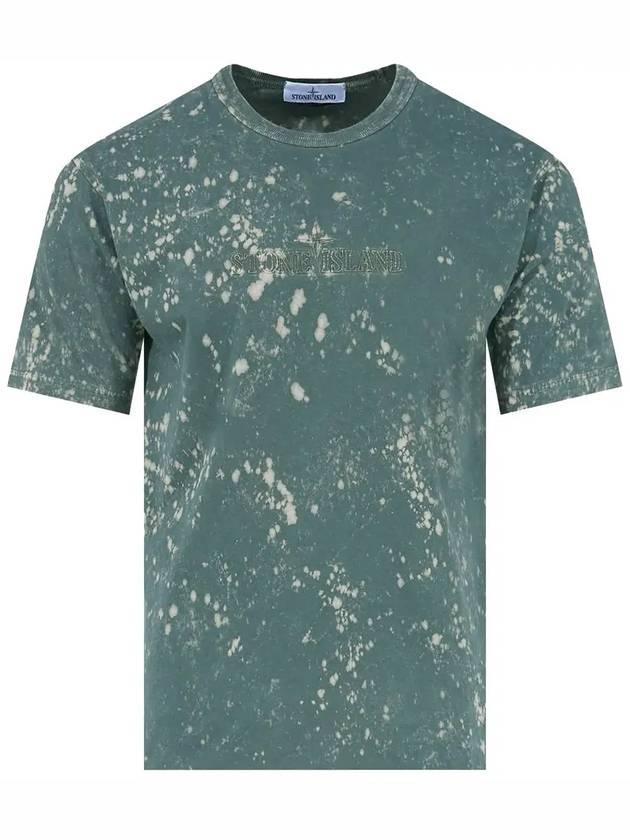 Men's Off Tie Dye Logo Short Sleeve T-Shirt Olive Green - STONE ISLAND - BALAAN 3