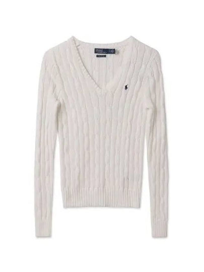 W cable knit cotton V neck sweater white - POLO RALPH LAUREN - BALAAN 2