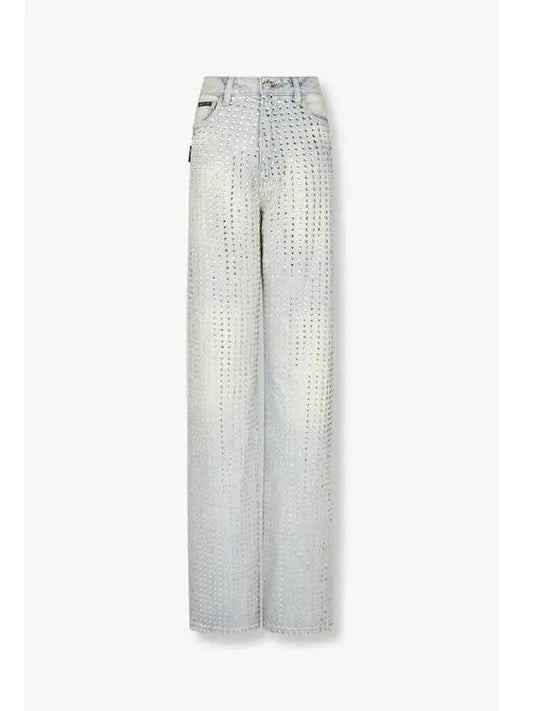 Women s Crystal Panel Straight Jeans Light Blue - PHILIPP PLEIN - BALAAN 1