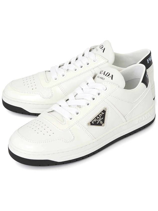 Downtown Perforated Leather Low Top Sneakers White - PRADA - BALAAN.