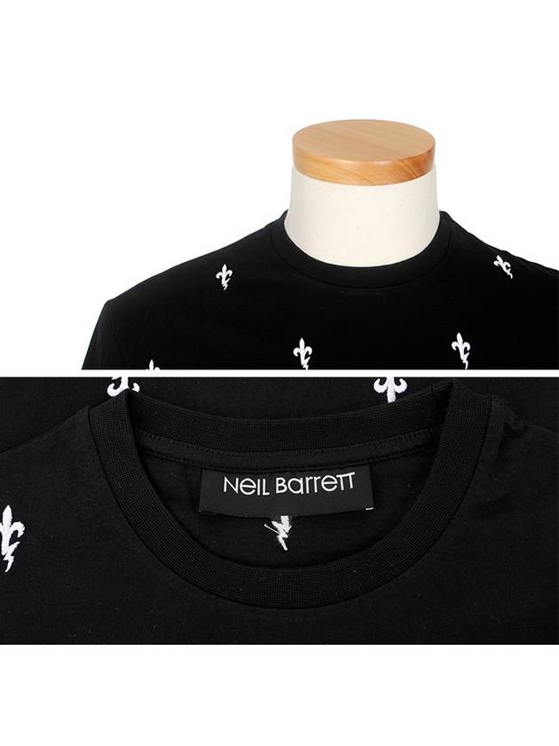 Signature Embroidered Cotton Short Sleeve T-Shirt Black - NEIL BARRETT - BALAAN 5