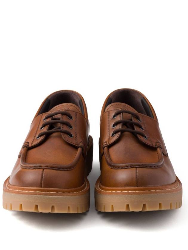 Logo Leather Loafers Cognac - PRADA - BALAAN 6