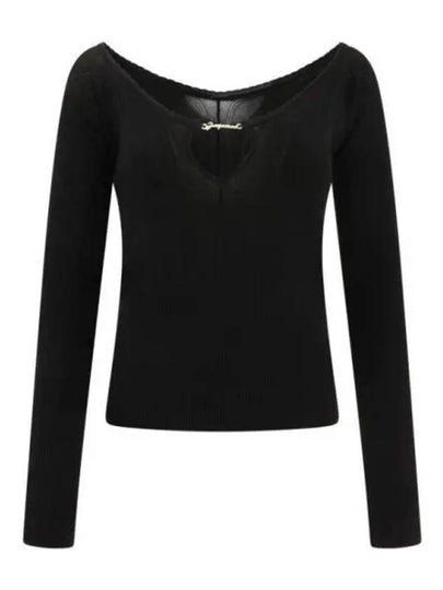 Le haut Pralu Logo Detail Cut-Out Viscose Knit Top Black - JACQUEMUS - BALAAN 2