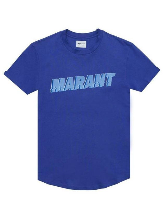 Edwidge Logo Cotton Short Sleeve T Shirt Blue - ISABEL MARANT ETOILE - BALAAN 1