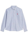 Embroidered Heart Logo Stripe Long Sleeve Shirt Blue - AMI - BALAAN 2