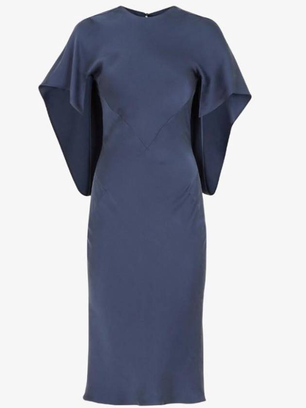 Satin Back Cutout Cape Sleeve Midi Dress Navy - FENDI - BALAAN 1