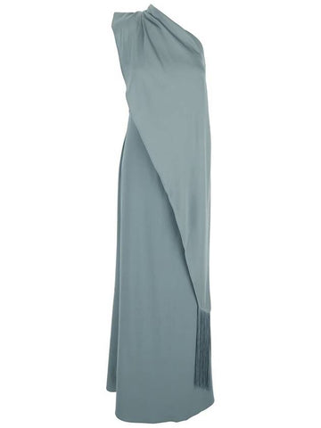 'Berenson' Blue One-Shoulder Long Dress With Scarf Detail In Viscose Stretch Blend Woman - TALLER MARMO - BALAAN 1