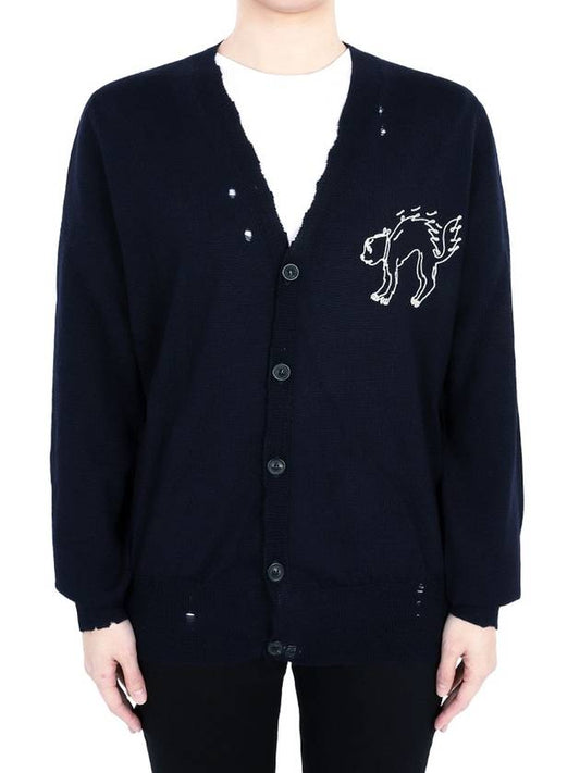 Embroidered Logo Wool Cardigan Navy - MAISON MARGIELA - BALAAN 2