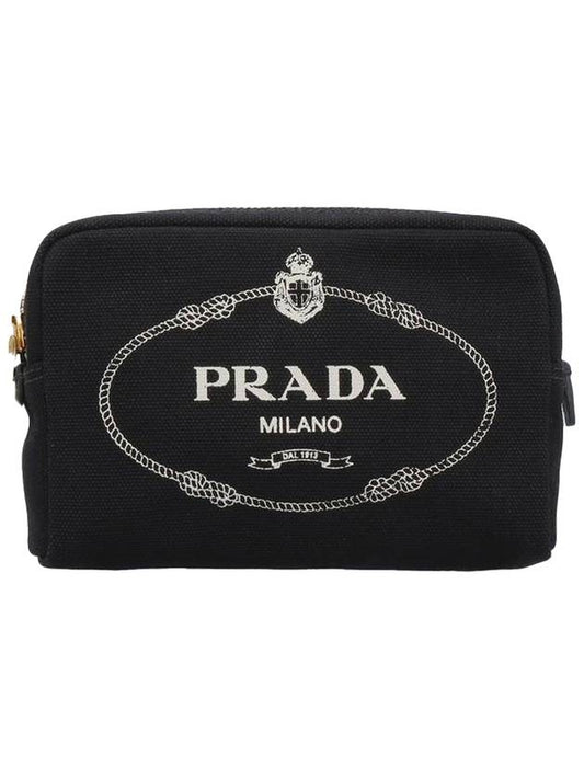 logo cosmetic pouch bag black - PRADA - BALAAN.
