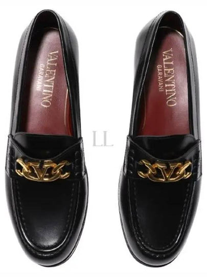 V Logo Chain Leather Loafers Black - VALENTINO - BALAAN 2