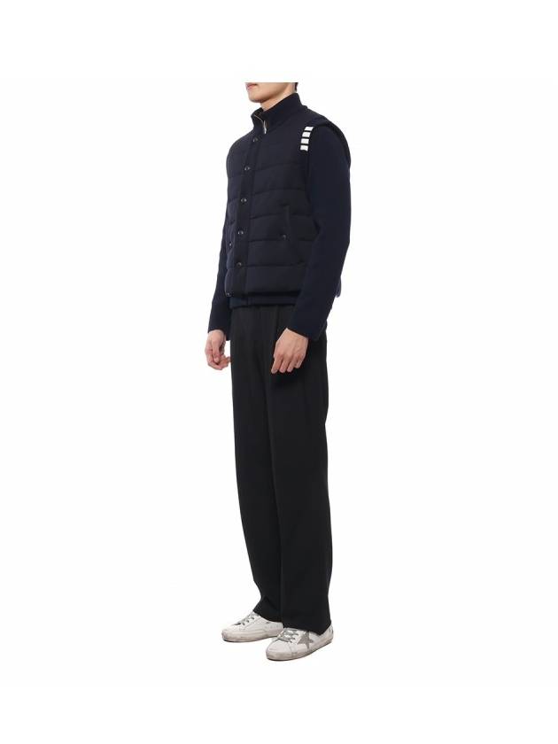 Men's Reversible Padded 4 Bar Funnel Neck Merino Jersey Padding Jacket Navy - THOM BROWNE - BALAAN 5