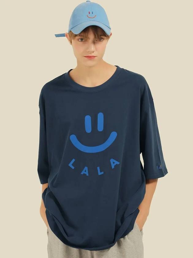 Front Lala Smile Short Sleeve T-shirt Navy - LALA SMILE - BALAAN 5