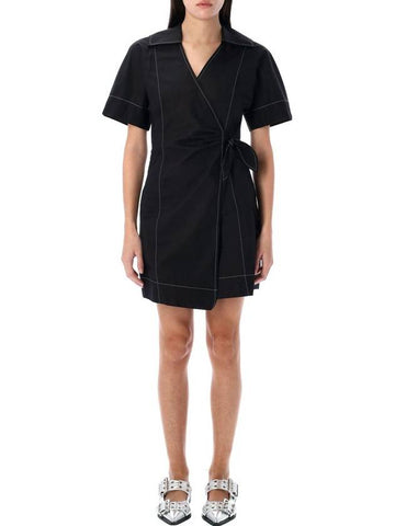 Ganni Cotton Poplin Wrap Mini Dress - GANNI - BALAAN 1