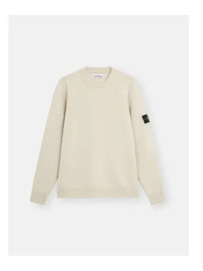 Logo Patch Lambswool Crewneck Knit Top Beige - STONE ISLAND - BALAAN 2