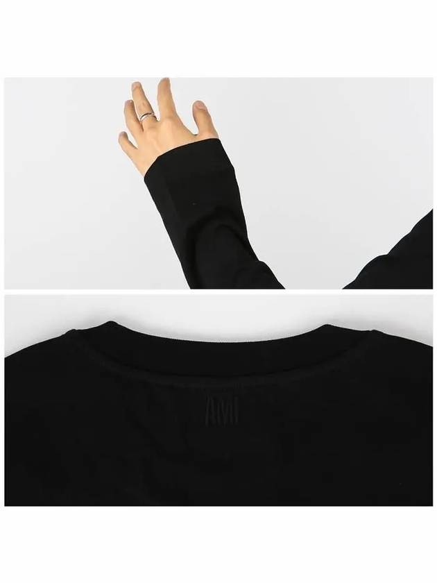 Chain Stitch Heart Logo Long Sleeve T-Shirt Black - AMI - BALAAN 7