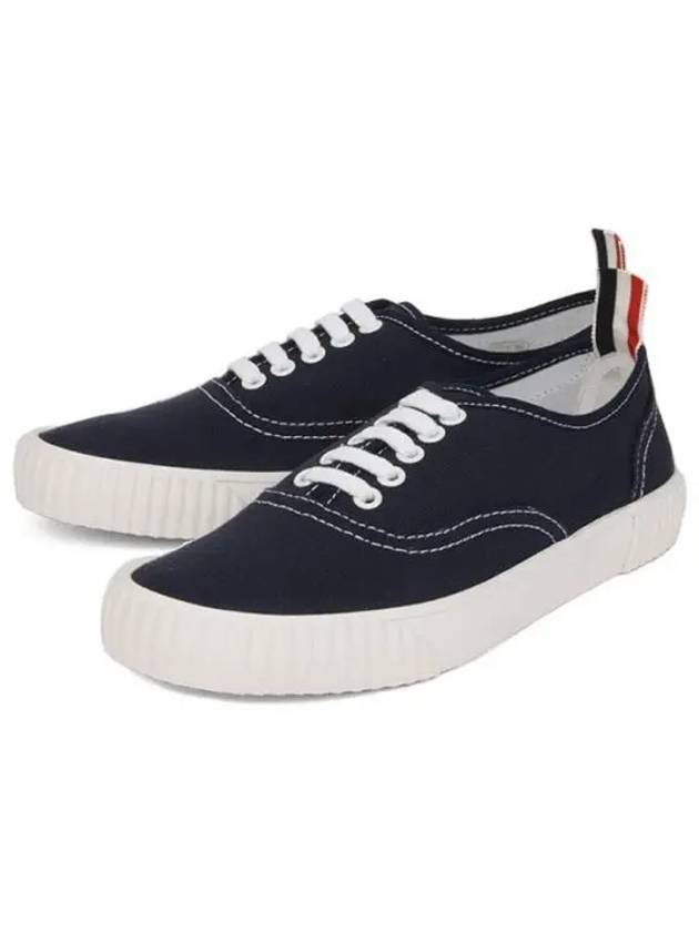 Rubber Sole Heritage Canvas Low Top Sneakers Navy - THOM BROWNE - BALAAN 2