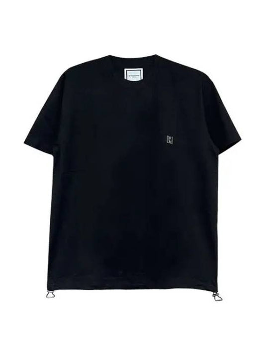 Men's String Detail Short Sleeve T-Shirt Black - WOOYOUNGMI - BALAAN 1