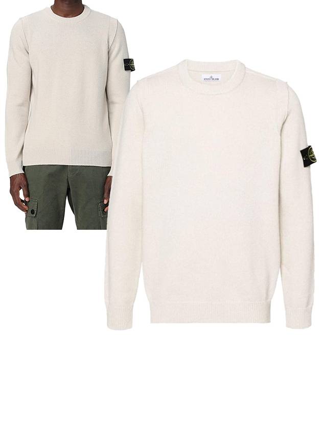 Logo Patch Lambswool Crewneck Knit Top Beige - STONE ISLAND - BALAAN 2