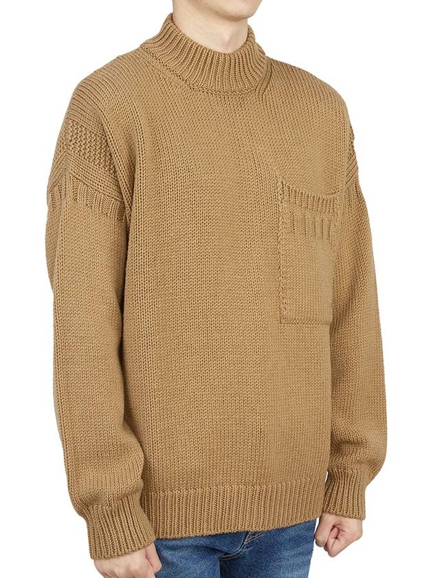 Men's Mock Neck Wool Knit Top Camel - TEN C - BALAAN 4