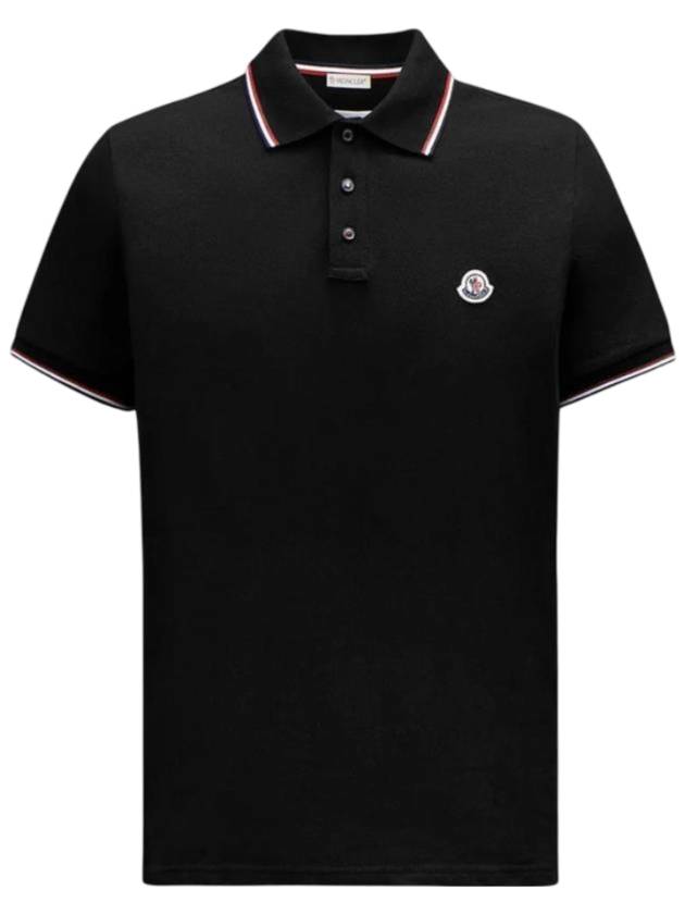 Tricolor Trim Cotton Polo Shirt Black - MONCLER - BALAAN 1