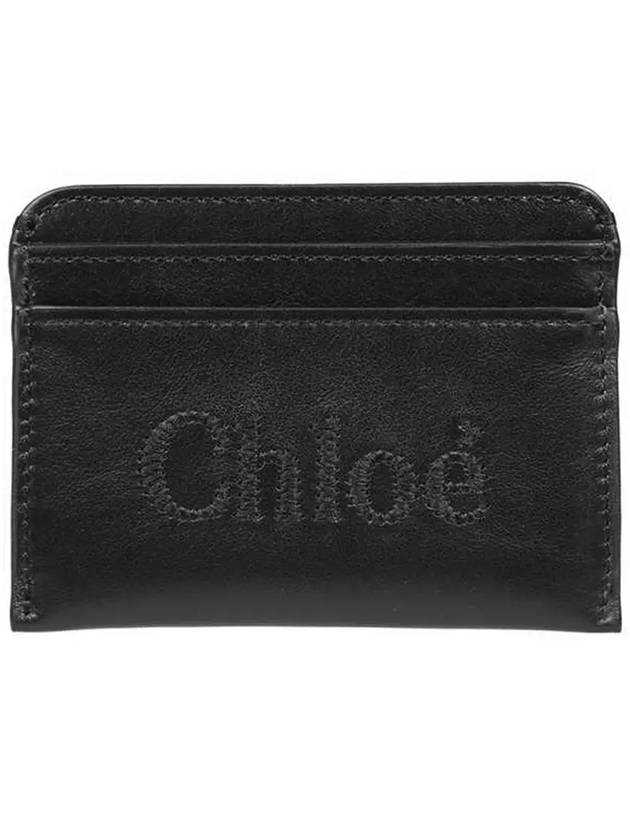 Sense Embroidered Logo Calfskin Card Wallet Black - CHLOE - BALAAN 3