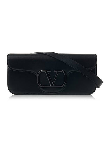 V Logo Calf Leather Cross Bag Black - VALENTINO - BALAAN 1