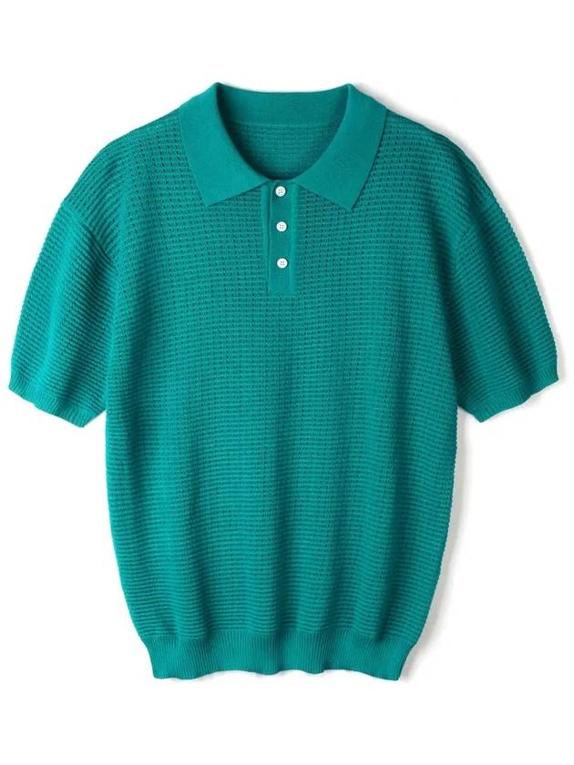 Crochet button collar half knit_teal - INDUST - BALAAN 3