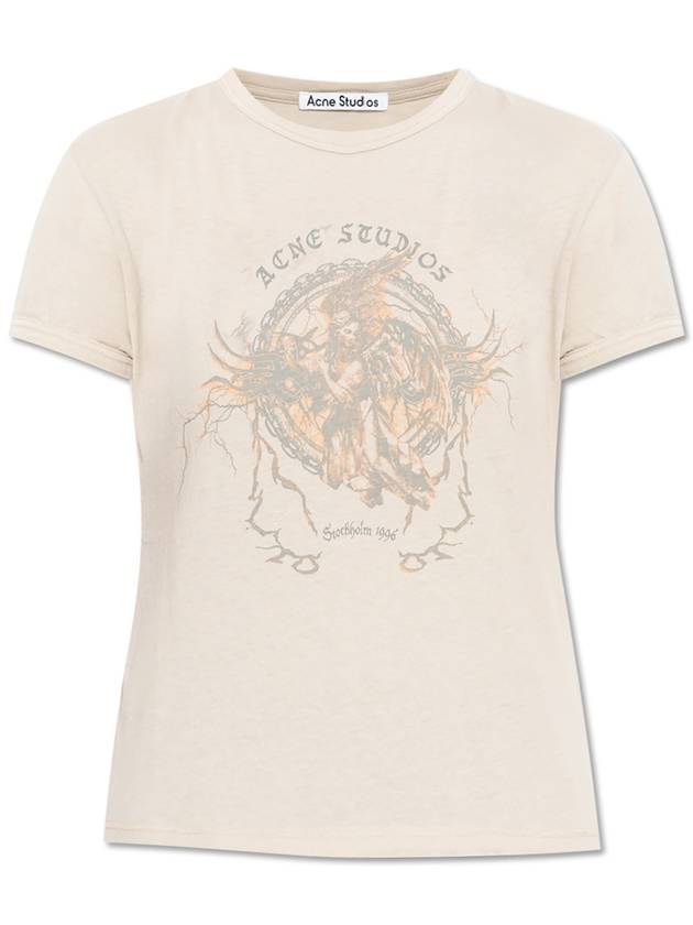 Acne Studios Printed T-shirt, Women's, Beige - ACNE STUDIOS - BALAAN 1