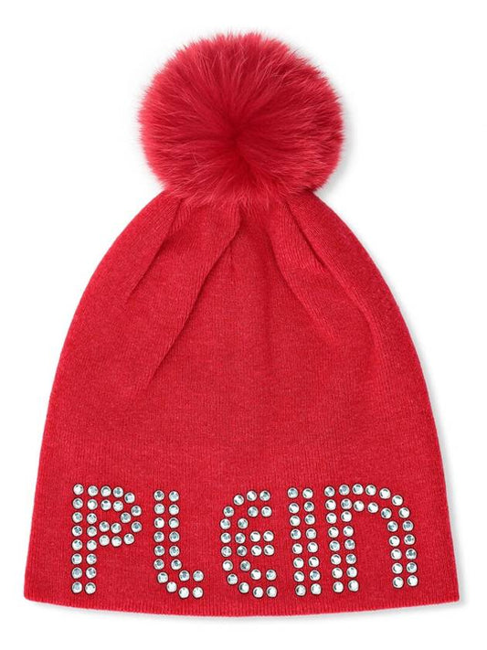 Women's Plan Beads Logo Fox Fur Cashmere Beanie F20A WAC0207 PKN002N - PHILIPP PLEIN - BALAAN 1