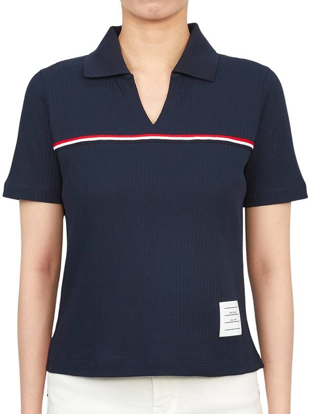 Three Stripes High Twist Rib Polo Shirt Navy - THOM BROWNE - BALAAN 2