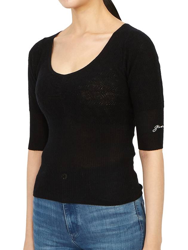 Women's Short Sleeve Knit Top Black - GANNI - BALAAN 5