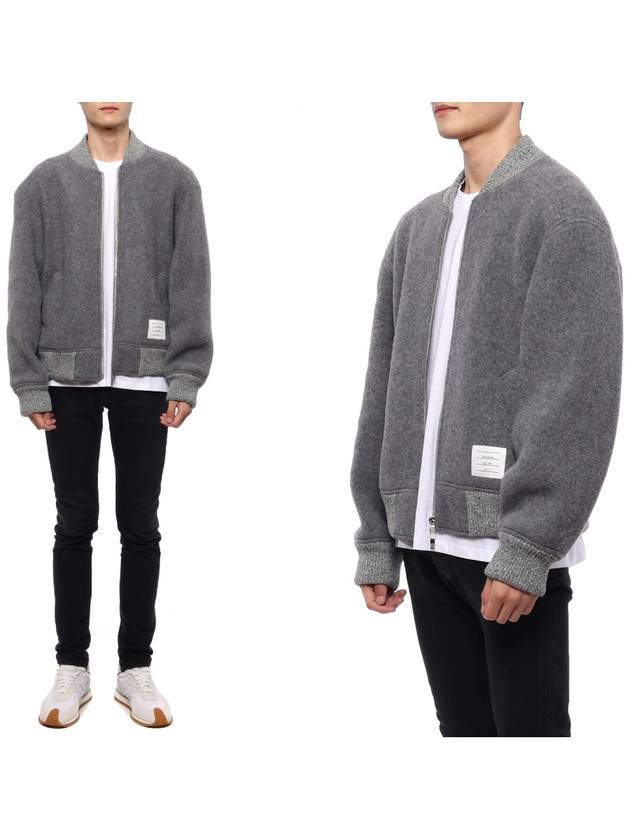 Fleece Stripe Wool Bomber Jacket Light Grey - THOM BROWNE - BALAAN 2