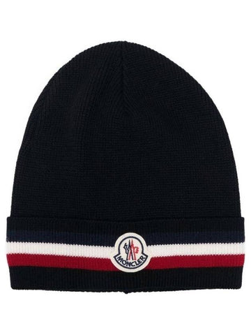 Logo Wool Beanie Black - MONCLER - BALAAN.