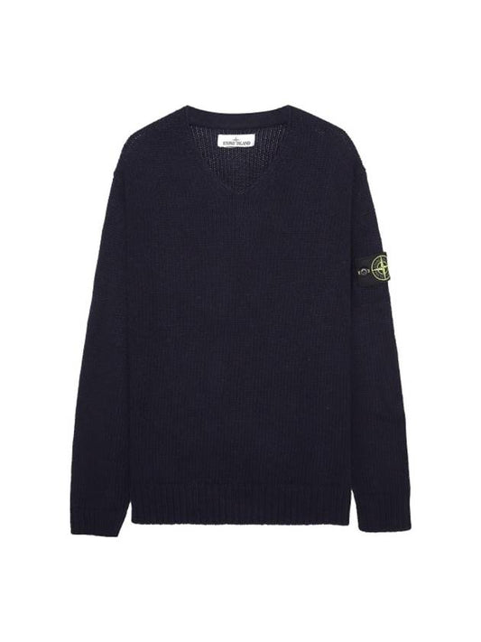 Lambs Wool V-Neck Knit Top Navy - STONE ISLAND - BALAAN 1