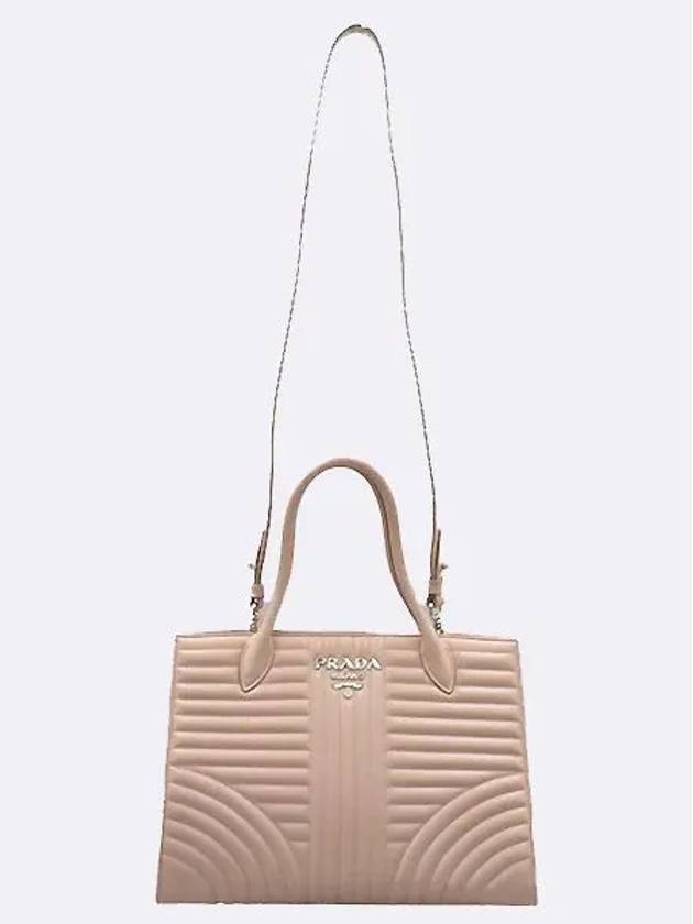 1BA165 Pink color soft calf leather silver logo diagram tote bag shoulder strap 2 WAY - PRADA - BALAAN 4