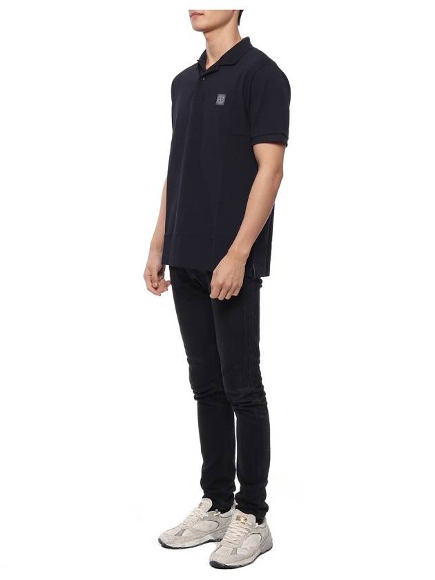 Cotton Qiqué Logo Patch Polo Shirt Navy - STONE ISLAND - BALAAN 5