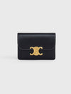 Triomphe Shiny Calfskin Flap Card Wallet Black - CELINE - BALAAN 3