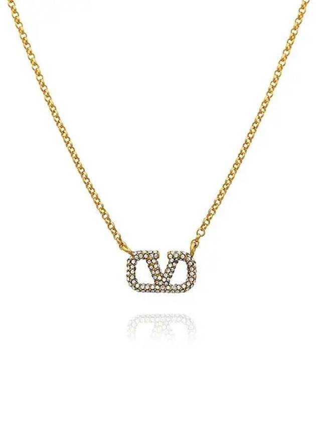 V Logo Signature Metal Necklace Gold - VALENTINO - BALAAN 3