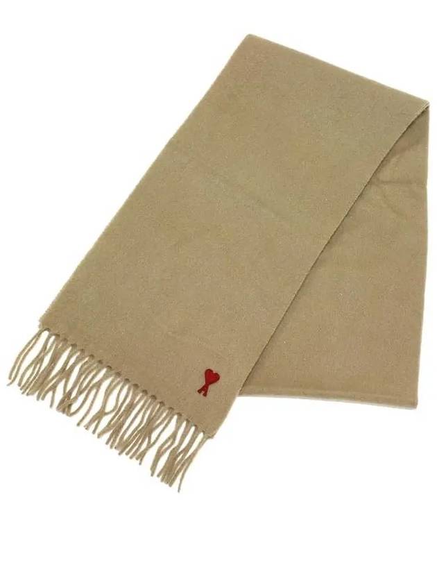 Small Heart Logo Wool Scarf Beige - AMI - BALAAN 2