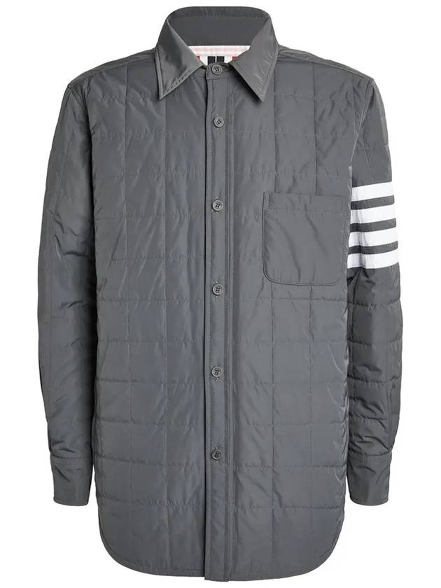 4 Bar Poly Twill Down Shirt Jacket Grey - THOM BROWNE - BALAAN 2