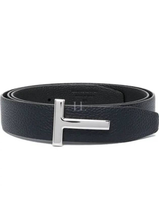 Silver Hardware T Logo Reversible Leather Belt Black Navy - TOM FORD - BALAAN 2