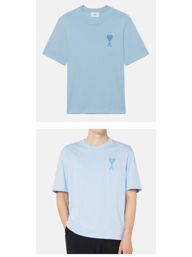 Tone On Tone Heart Logo Short Sleeve T-Shirt Sky Blue - AMI - BALAAN 5