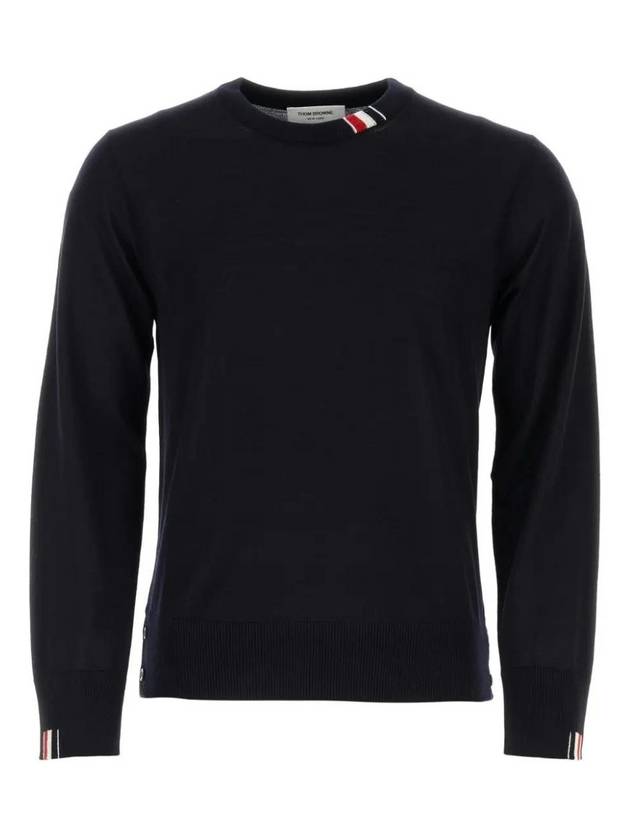 Intarsia Stitch Crew Neck Merino Wool Knit Top Navy - THOM BROWNE - BALAAN 2