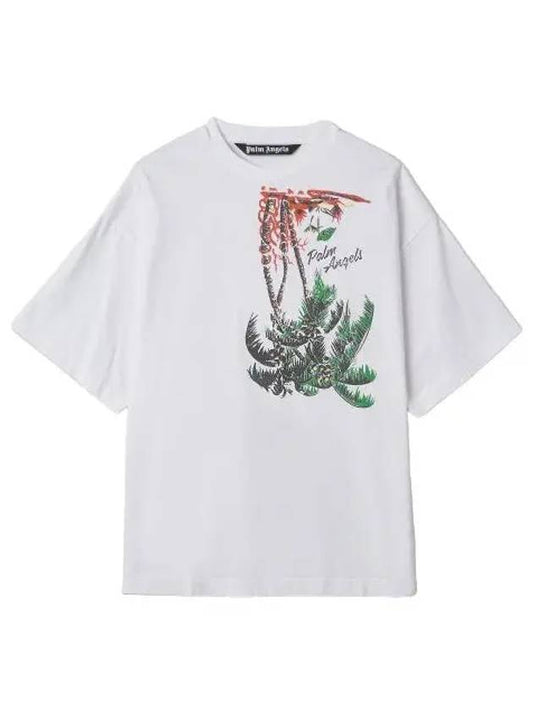 Upside down palm print short sleeve t shirt white green - PALM ANGELS - BALAAN 1