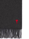 Small Heart Logo Classic Wool Fringe Scarf Dark Grey - AMI - BALAAN 4