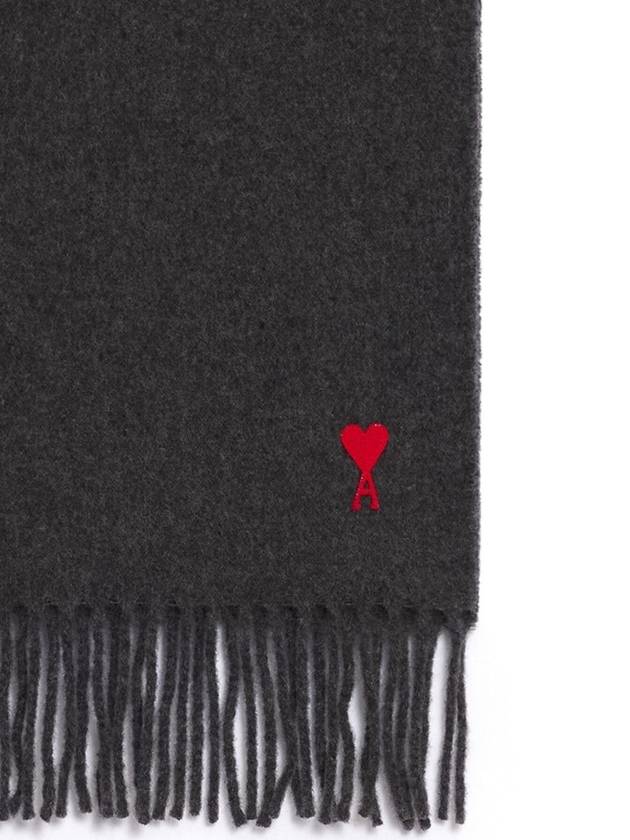 Small Heart Logo Classic Wool Scarf Dark Grey - AMI - BALAAN 3